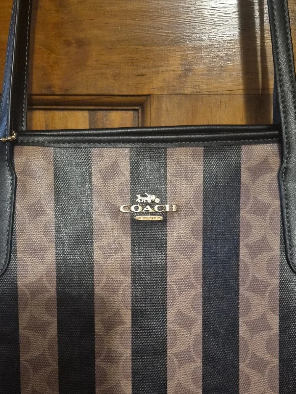 0Coach Brown Vertical Stripe Tote With Zipper